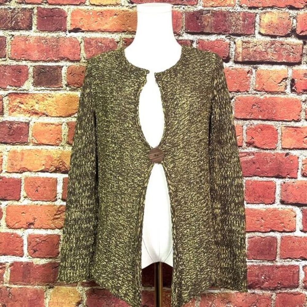 Chicos Open‎ Knit Cardigan One Button Long Sleeve Gold/Brown Loose Size 0
